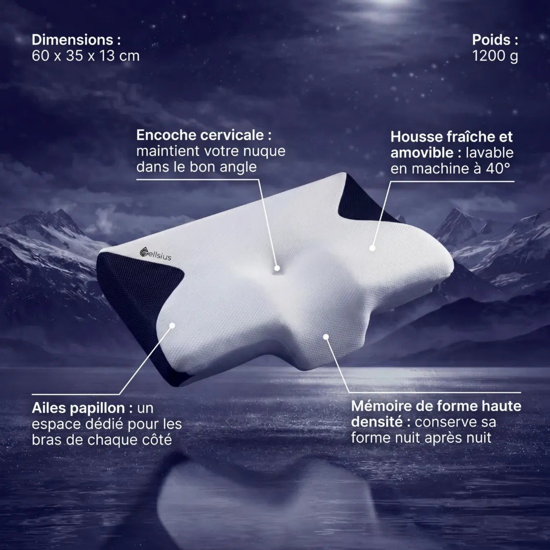 Oreiller Papillon Cervical Cellsius - Le secret du dormeur latéral et dorsal