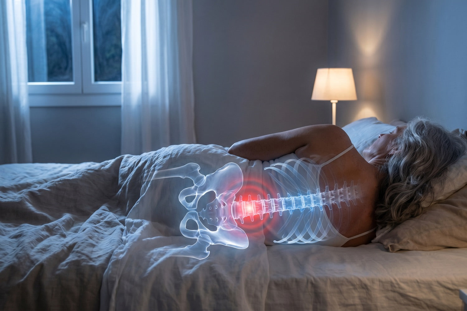 Sans coussin, la jambe du dessus tombe, les hanches basculent et la colonne se tord