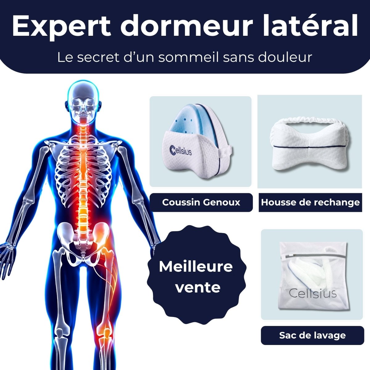 Kit Expert dormeur latéral - Le secret d'un sommeil sans douleur - Cellsius | L’Orthopédie au service de votre bien - être