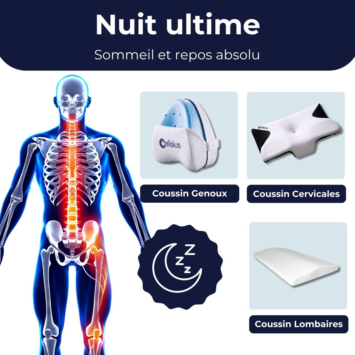 Kit Nuit ultime - Sommeil et repos absolu - Cellsius | L’Orthopédie au service de votre bien - être