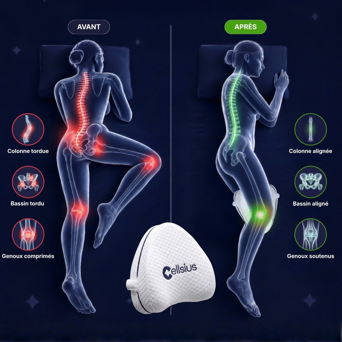 Coussin Orthopédique Genoux Cellsius - Le secret d'un sommeil sans douleur - Cellsius | L’Orthopédie au service de votre bien-être Image